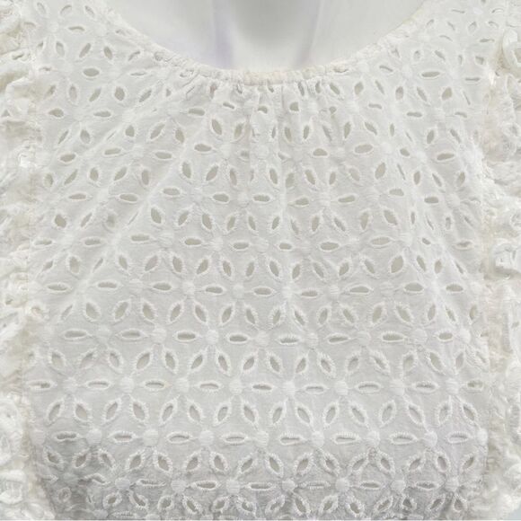 Rachel Parcell Women’s White Floral Eyelet Ruffle Short Sleeve Cotton Top XL - Picture 6 of 17